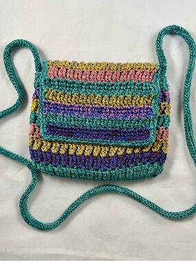 Vintage Mudd Multi Color Crochet Crossbody Bag Y2K Boho Hippie Granny Cottage